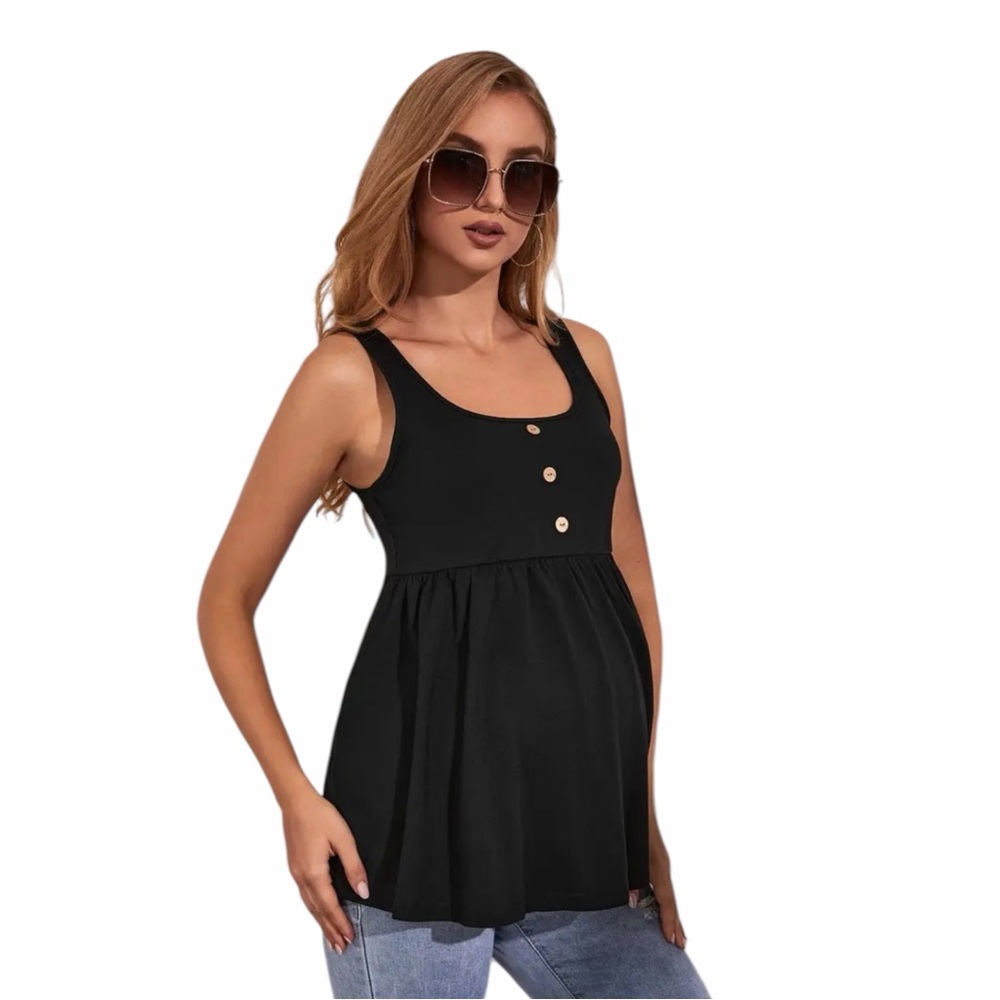 Women’s Knit Maternity Tank Top Three Button Black Size Medium 6